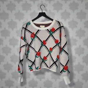 MAEVE ANTHROPOLOGIE ROSE FLORAL INTARSIA SWEATER SIZE M
